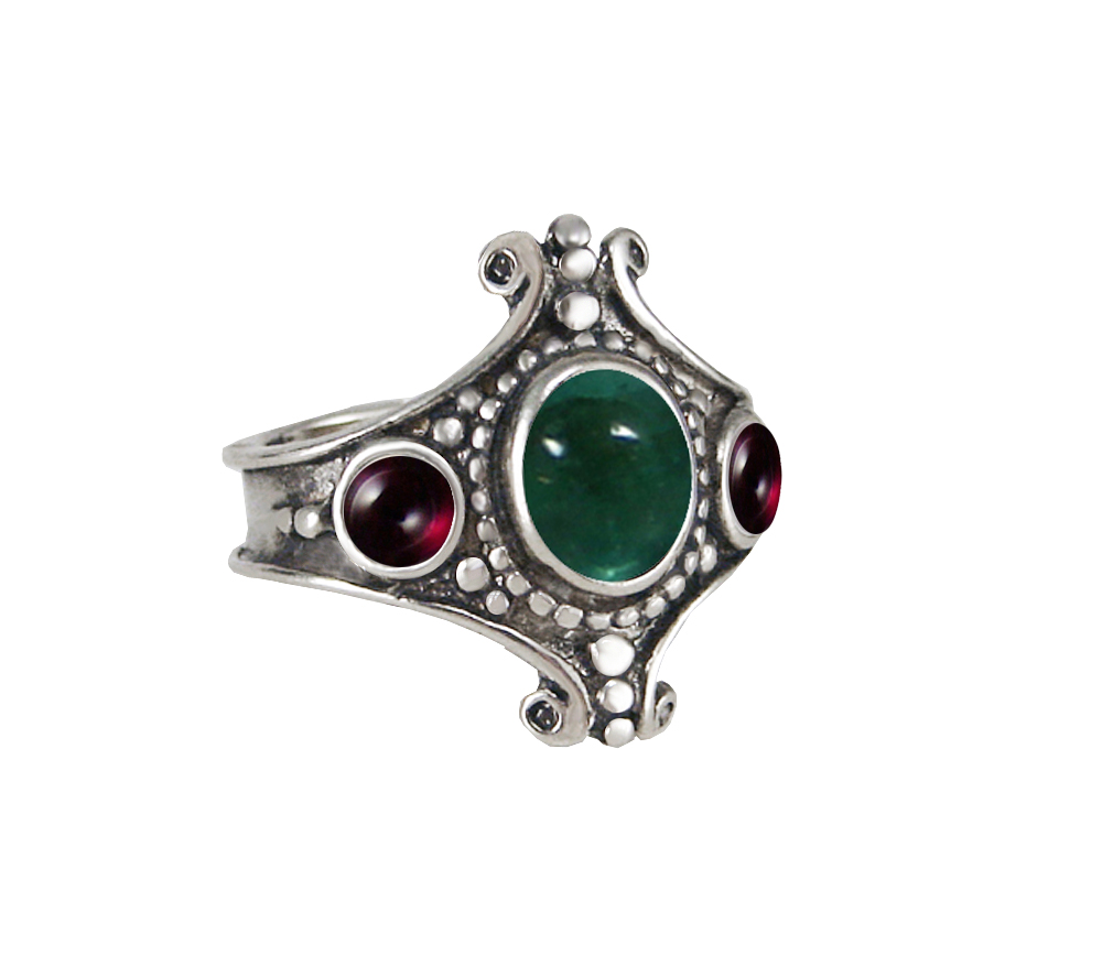 Sterling Silver Imperial Ring With Fluorite And Garnet Size 11